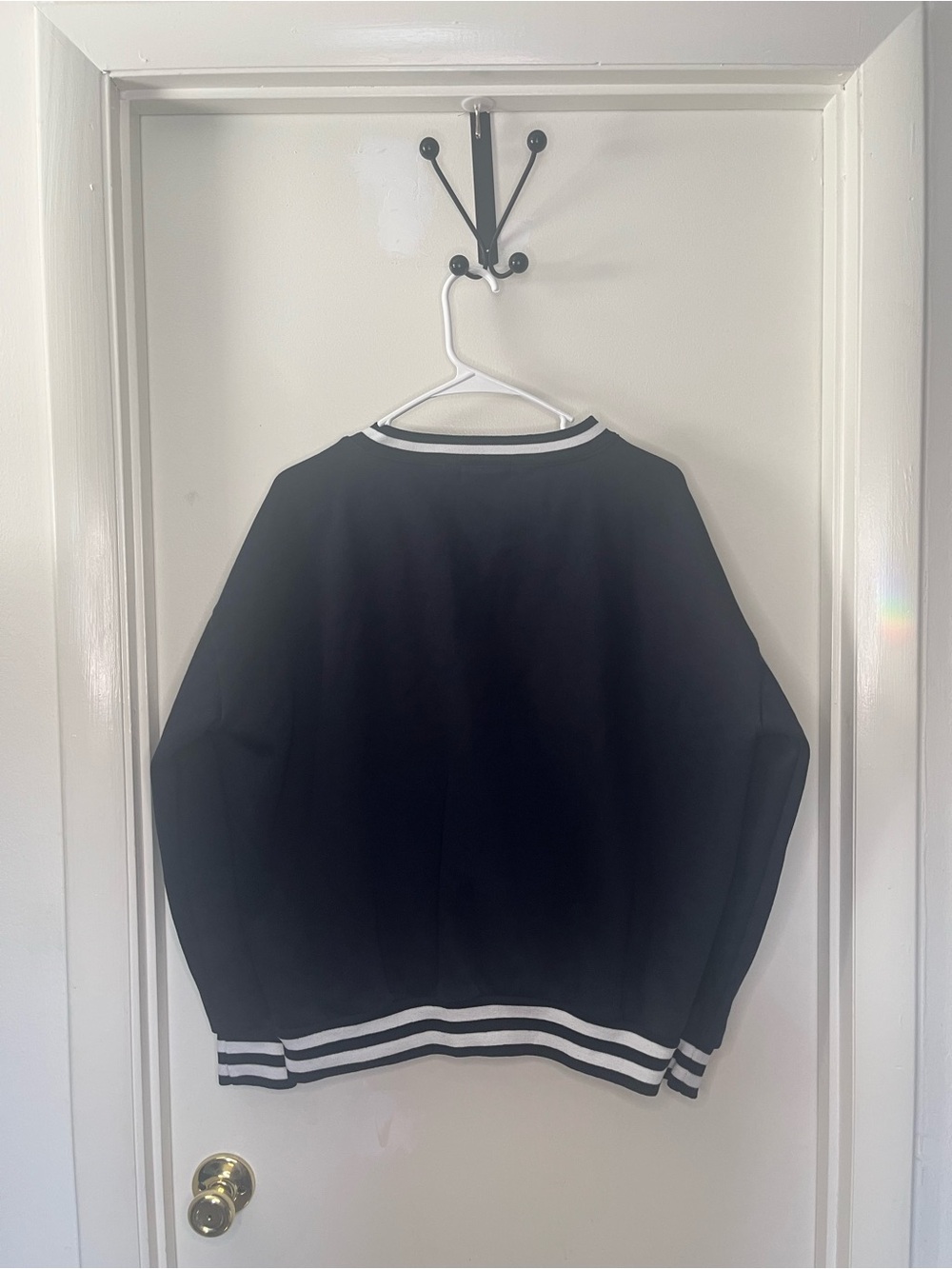 EDIKTED Navy V-Neck Pullover with White Stripe Trim - Picture 3 of 4